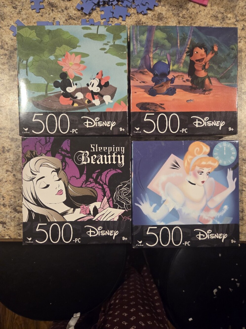 4 New Disney 500 Piece Jigsaw Puzzles Sleeping Beauty, Cinderella, Lilo &Stitch